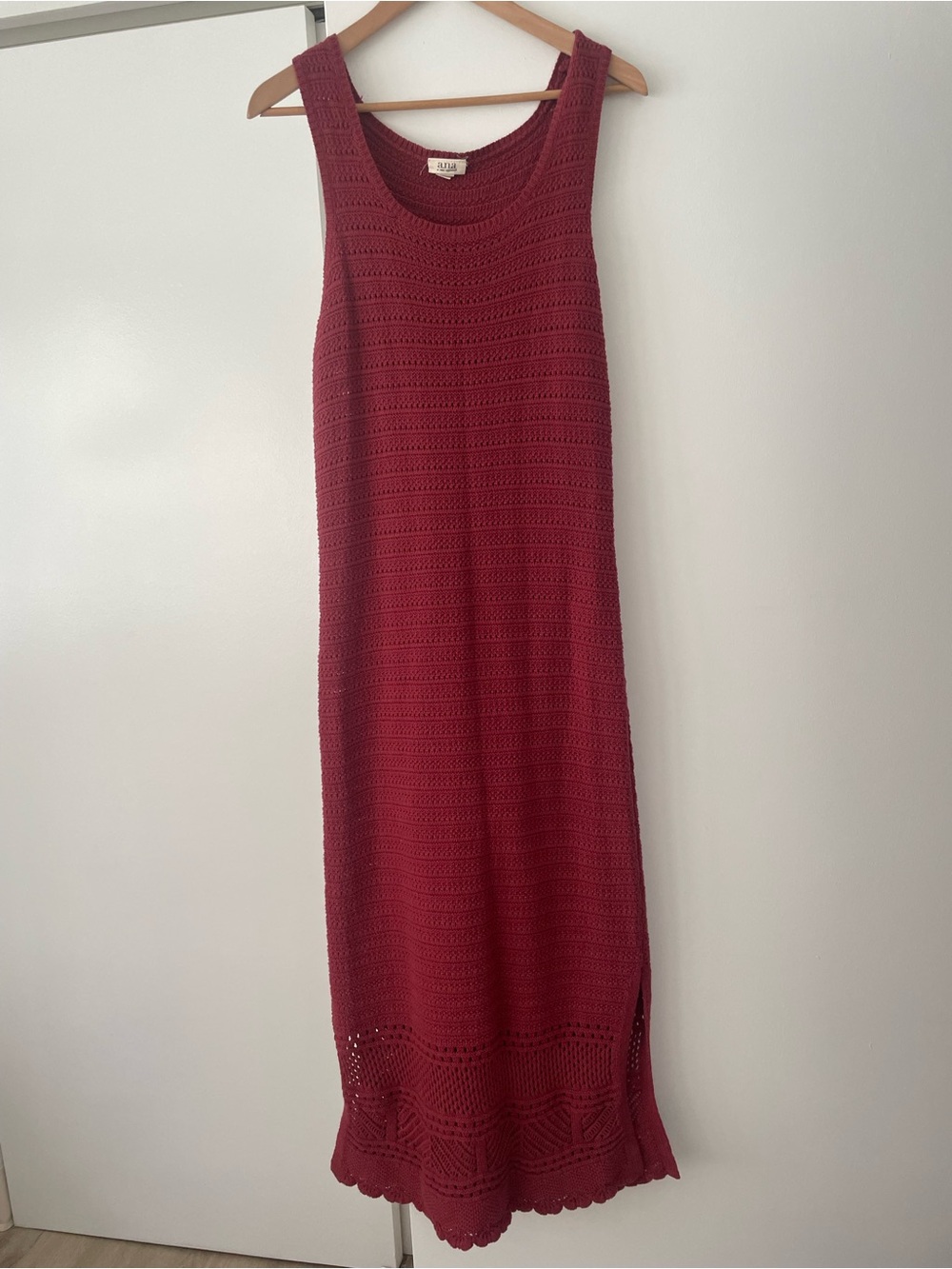 a.n.a Crochet Maxi Dress in Burgundy Red